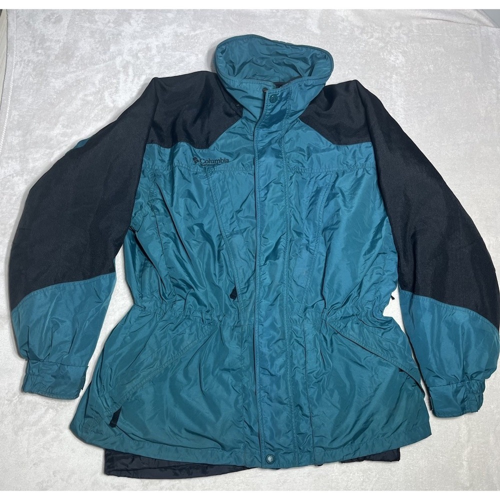 Vintage Columbia Double Whammy Ski Jacket Mens Large Teal Black With Zip Liner